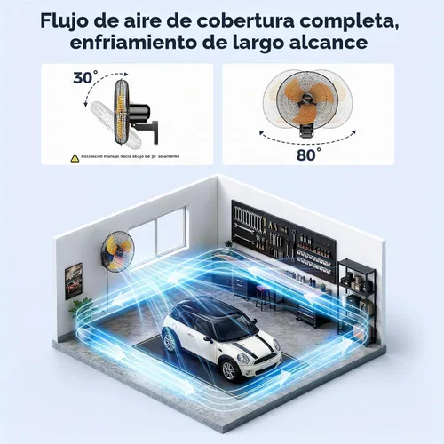 Vista 7 de CAMMOO Ventilador de montaje en pared de 20 pulgadas oscilante, control