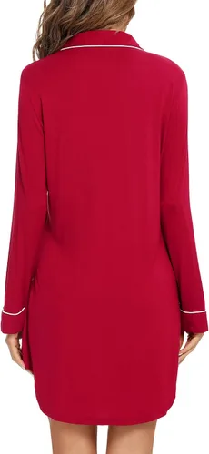 Vista 160 de Samring Camisón de pijama para mujer, manga corta/larga, con botones, camisón para dormir, camisón para novio, talla XXL