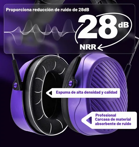 Vista 4 de PROHEAR 038 - Orejeras de protección auditiva para siega, reducción de ruido pasiva de 28dB, protector auditivo compacto y plegable para tiro Púrpura