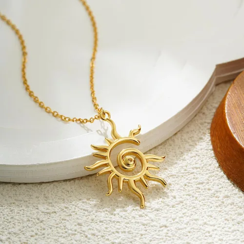 Vista 5 de SLOONG 14K Gold Plated Sun Necklace Charm Necklace for Women, Spiral Design Sun Pendant Necklace, Bohemian Style Elegant Sun Necklaces Jewelry Gift