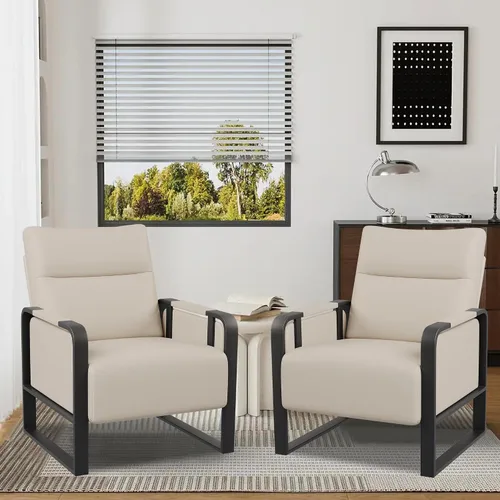 Vista 9 de Silla de Acento Moderna Tapizada en Cuero PU Sillón con Mesa de Bandeja para Dormitorio Sala de Estar Sillas Silla de Oficina Beige