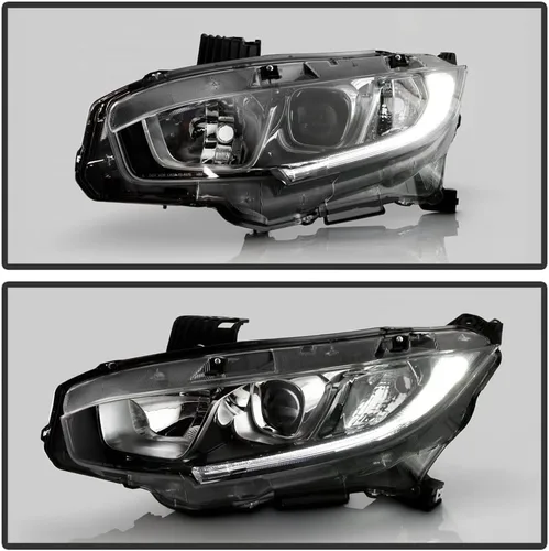 Vista 5 de ACANII - Para [tipo halógeno] 2016-2021 Honda Civic Chrome Housing LED DRL Proyector Faros Faros Par Izquierdo+Derecho