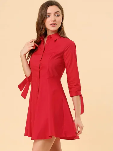 Vista 4 de Allegra K Vestido de camisa de algodón con botones para mujer