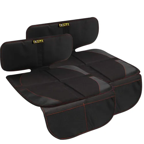 Vista 8 de Protector de asiento de coche beige para bebé y niño – Funda impermeable antideslizante para asiento de automóvil con 2 bolsillos de malla