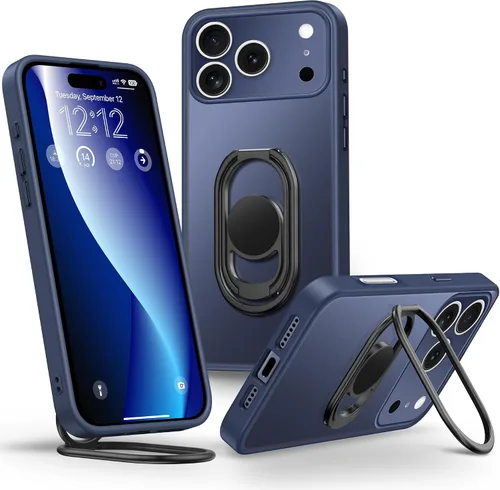 Vista 23 de Shields Up Funda para iPhone 16 Pro con Soporte, Funda de Teléfono Transparente con Soporte de Doble Anillo [Ajustable y Plegable] Cubierta