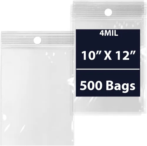 Vista 10 de Bolsas de polietileno con cierre con cierre para colgar, 4 mil 10 x 12 pulgadas y 100 bolsas Material de LDPE, plástico transparente con cierre