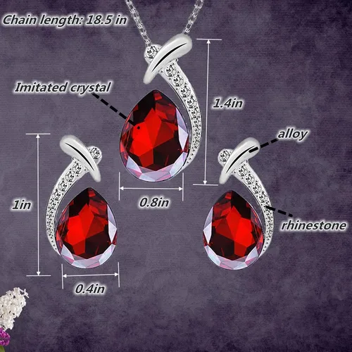 Vista 4 de la luen Collares de piedra natal de lágrima para mujeres y niñas, juego de aretes colgantes de diamantes de imitación ovalados con diamantes
