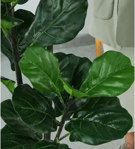 Vista 2 de Plantas falsas, árbol artificial, rama de árbol artificial nórdico, ficus lyrata, árbol de banano falso para el hogar, jardín, decoración de bonsái