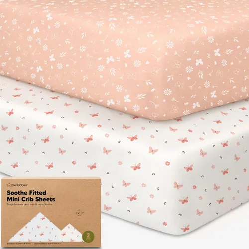 Vista 22 de 2 paquetes de sábanas ajustadas para mini cuna - 38x26 sábanas Pack N Play para colchón Pack and Play, algodón orgánico, ropa de cama transpirable
