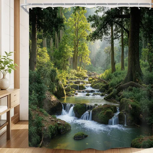 Vista 13 de Juego de cortina de ducha verde de la selva de la naturaleza de la selva A 01verde