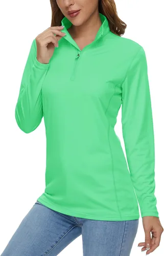 Vista 35 de MAGCOMSEN Camiseta de manga larga para mujer, con cremallera de un cuarto 01-Negro