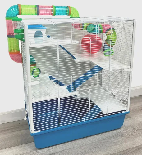 Vista 9 de Rosa Grande Torre Doble de 5 Pisos Hábitat para Hámster Mansión Roedores Jerbos Ratones Pequeños Hogar Jaula con Tubo de Cruce Superior Expandible