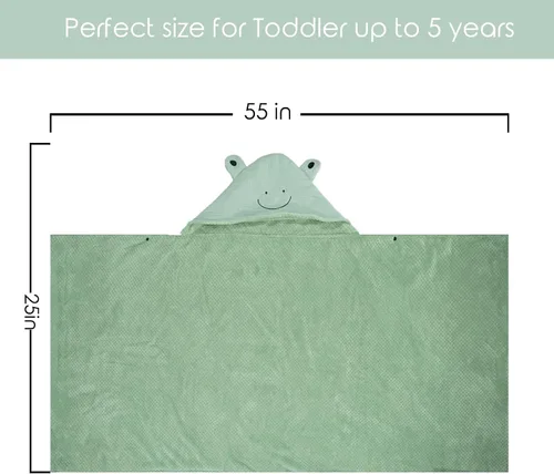 Vista 3 de Toalla de baño con capucha ultrasuave con forro de franela para bebé y niño, toallas absorbentes cálidas de 55 x 25 pulgadas (diseño de rana)
