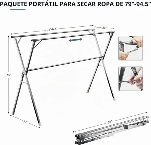 Vista 6 de Estante de secado de ropa de 79 pulgadas, tendedero para ropa
