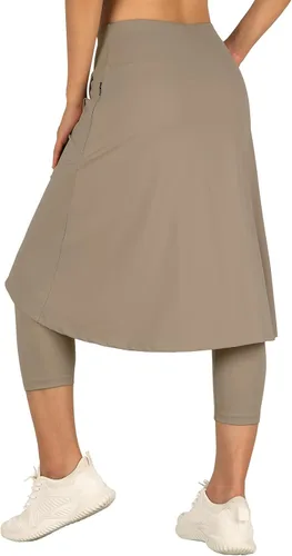 Vista 2 de ANIVIVO Falda de 24 pulgadas hasta la rodilla para mujer con leggings capri, leggings largos deportivos casuales con falda con bolsillos