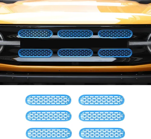Vista 17 de Kit de 6 piezas de rejilla de malla para parrilla delantera, marco de cubierta, para Ford Bronco 2021-2024 de 2/4 puertas, accesorios exteriores