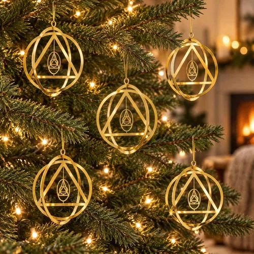 Vista 7 de Ornamento navideño de sobriedad 3D con círculo y triángulo AA Regalo de recuperación de Alcohólicos Anónimos