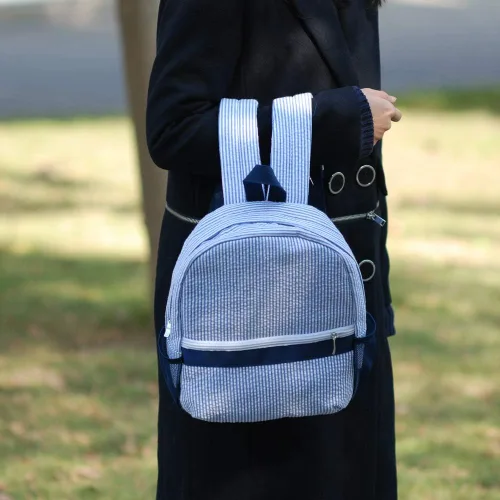 Vista 7 de Mochila para niños pequeños, mochila de Seersucker Preppy, mochila clásica para niños, mochila escolar para preescolar y jardín de infantes