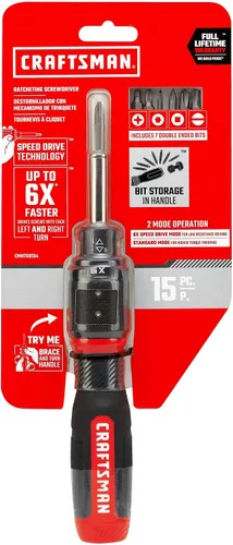 Vista 5 de CRAFTSMAN Destornillador de trinquete SpeedDrive de 15 piezas (CMHT68134)