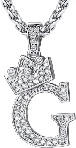 Vista 28 de U7 Crown Initial Number Necklace for Men Women A-Z Letter Pendant Chain a. Oro