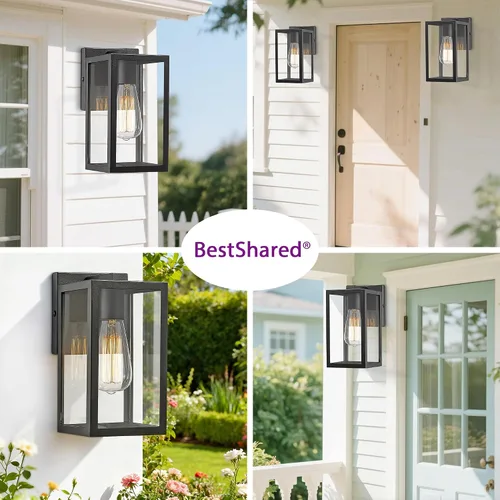 Vista 8 de Bestshared Lámpara de pared exterior, farol de pared exterior, accesorio de iluminación de montaje exterior, lámpara exterior para porche, entrada
