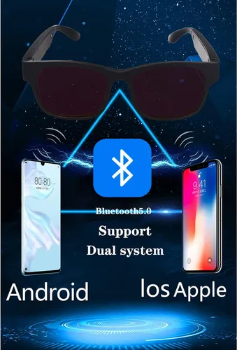 Vista 2 de IVY Lentes inteligentes, lentes de sol de audio inalámbricos Bluetooth con auriculares abiertos y llamadas manos libres, color negro glamour