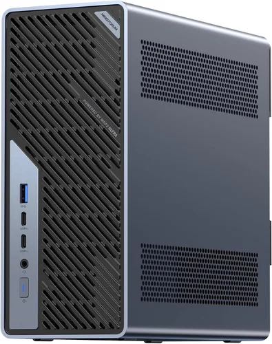 Vista 10 de MINISFORUM MS-A1 Mini Estación de Trabajo Barebone Mini PC, Salida Triple 4K HDMI DP USB-C, 4X Ranura SSD PCIe, 2X Puerto Ethernet 2.5G, 4X USB