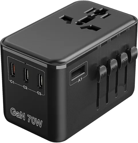 Vista 8 de Adaptador de viaje universal - Adaptador de corriente internacional de 35 W con fusible de reinicio automático, adaptador de enchufe USB-C PD