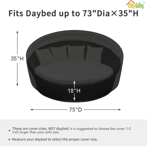 Vista 2 de Easy-Going Funda para día de patio resistente de 600D para exteriores, redonda de 75 pulgadas, con resistencia a rayos UV, funda para sofá de patio