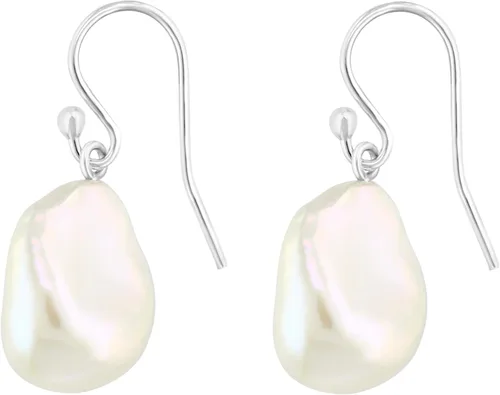 Vista 5 de Pendientes de plata de ley 925 AAAA blanco cultivado de agua dulce barroca de 1.0in (tamaños a elegir)