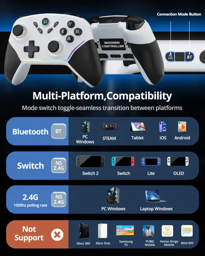 Vista 2 de Multi-Platform Wireless Controller, 2.4G PC Gaming Controller, Compatible with Windows, Nintendo Switch, iPad, iOS, MacOS, Android, Steam, Luna,and