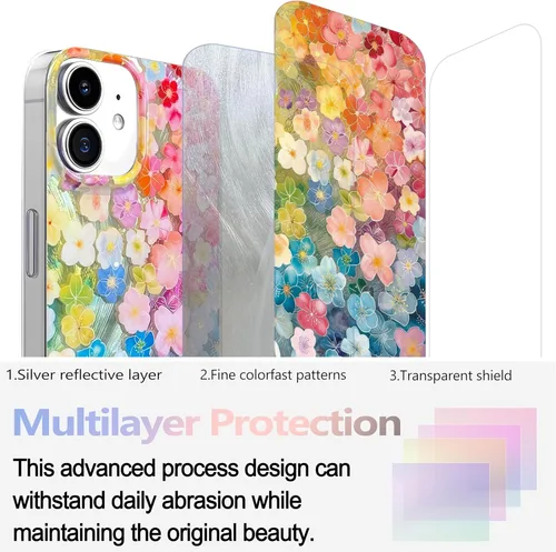 Vista 2 de I-MGAE-IN-AR Funda compacta para iPhone 12 Pro, diseño colorido de flores iridiscentes, holográfica, brillante, bonita funda para iPhone 12