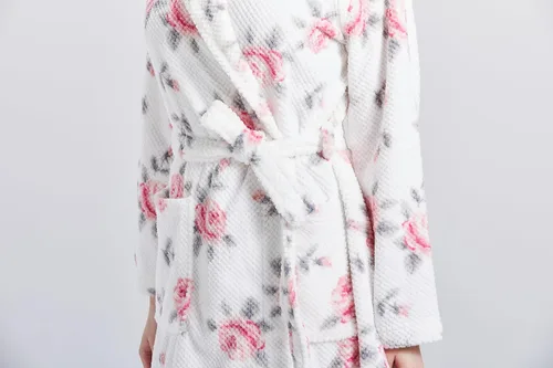 Vista 3 de Acogedor estampado de hoyuelos de forro polar con cuello de chal Blanco Multi