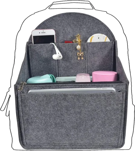 Vista 7 de Organizador de mochila de fieltro, organizador de bolso para hombres y mujeres, mochila de mano (gris, grande)