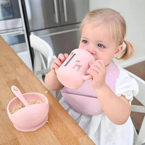 Vista 5 de LITTEL RAWR - Vasos de silicona para bebés de 6 meses o más, taza de entrenamiento de 3 etapas para bebés y niños pequeños, boquilla suave y asas