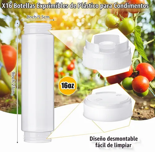 Vista 2 de Roshtia - 16 botellas exprimibles de 16 onzas, botella exprimible para Blanco