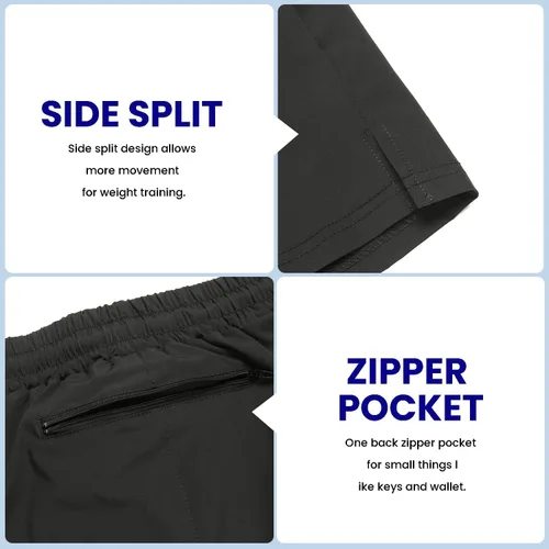 Vista 6 de COOFANDY - Paquete de 2pantalones cortos de entrenamiento para hombre, diseño con bolsillos, de secado rápido, para fisicoculturismo, levantamiento