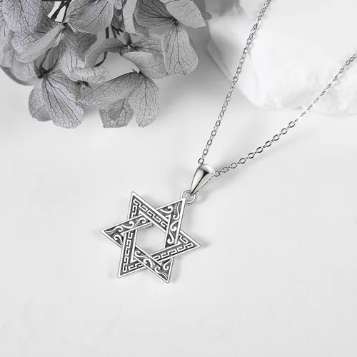 Vista 5 de URONE Collar de plata de ley 925 con dije de estrella de David con estrella de David, joyería judía, regalos para hombres y mujeres, Plata