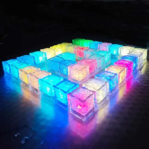 Vista 12 de Paquete de 120 cubitos de hielo iluminados, cubitos de hielo LED que brillan para bebidas con sensor de líquido, luces LED impermeables multicolor