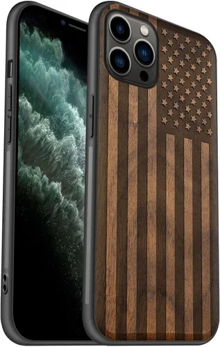 Vista 10 de Carveit Funda de madera para iPhone 11 Pro Max [madera real dura y TPU suave negro] a prueba de golpes, protector de teléfono de madera único