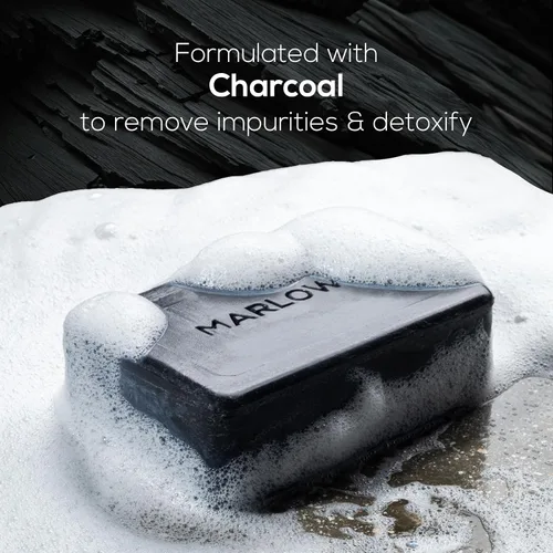 Vista 3 de Marlowe. Barra de jabón facial y corporal de carbón No.106 Charcoal soap bar detoxifies and deeply cleanses while leaving skin smooth and