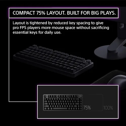Vista 5 de Sony INZONE KBD-H75 75% Wired Aluminum Chassis Gaming Keyboard, Hall-Effect Switch, Rapid Trigger, Adjustable Actuation Point, 8000 Hz Polling Rate
