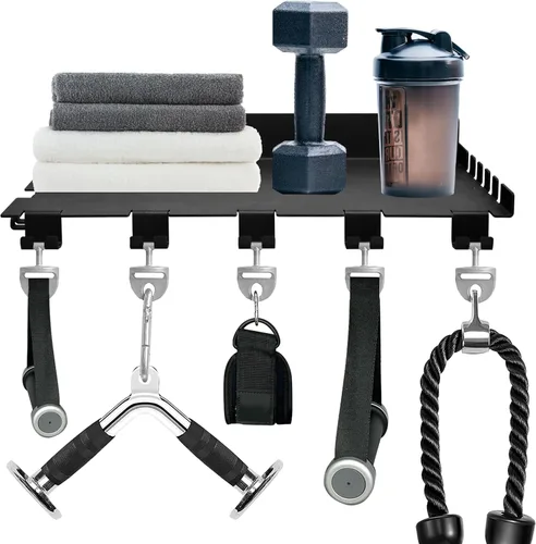 Vista 6 de Estante flotante de 16.5 pulgadas compatible con accesorios tonales, organizador de gimnasio, estantes de pared con ganchos, almacenamiento