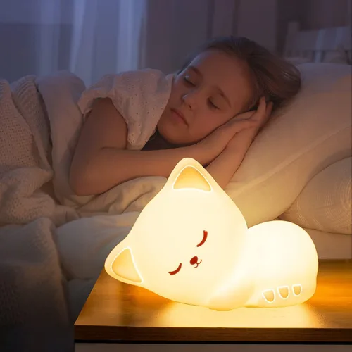 Vista 2 de Linda luz nocturna de gatito para niños, regalos de cumpleaños Kawaii para decoración de habitación, decoración de habitación para bebés
