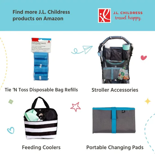 Vista 5 de J.L. Childress Bag 'N Bags - Dispensador de lona portátil de tela y repuesto de bolsa de residuos, se engancha fácilmente al cochecito o bolsa