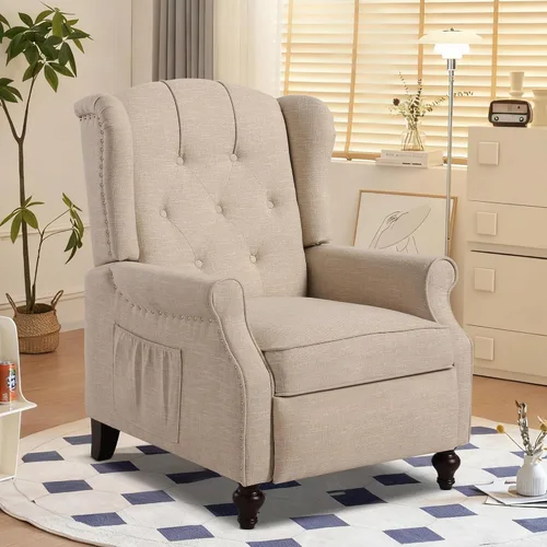 Vista 10 de Sillón reclinable con respaldo alado, color beige, par