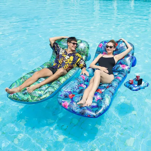 Vista 3 de FindUWill Flotadores de piscina para adultos, paquete de 2 flotadores de piscina, flotadores inflables de piscina con soporte para tazas, respaldo