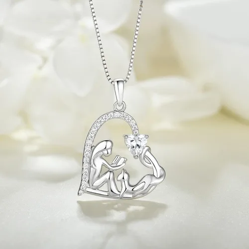 Vista 4 de YL Collar de mujer de plata de ley 925 con colgante de corazón de filigrana y luna para niñas