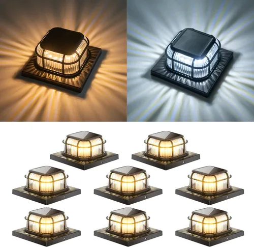 Vista 11 de Paquete de 6 luces solares para poste con base de 4 x 4, 5 x 5 y 6 x 6 pulgadas para postes de vinilo/madera, 16 LEDs brillantes luces solares
