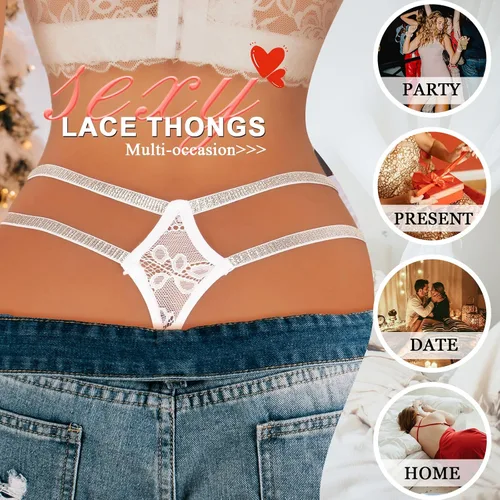 Vista 109 de Ropa interior con purpurina transpirable con encaje sexy para mujer